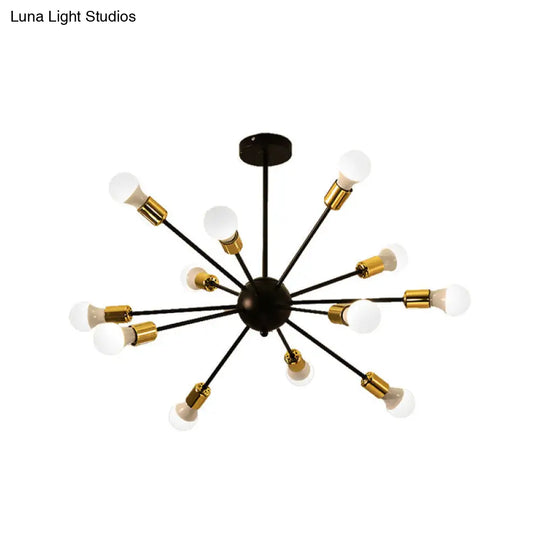 Industrial Style Sputnik Semi Flush Mount Ceiling Light Fixture - 12-Lights Black Finish