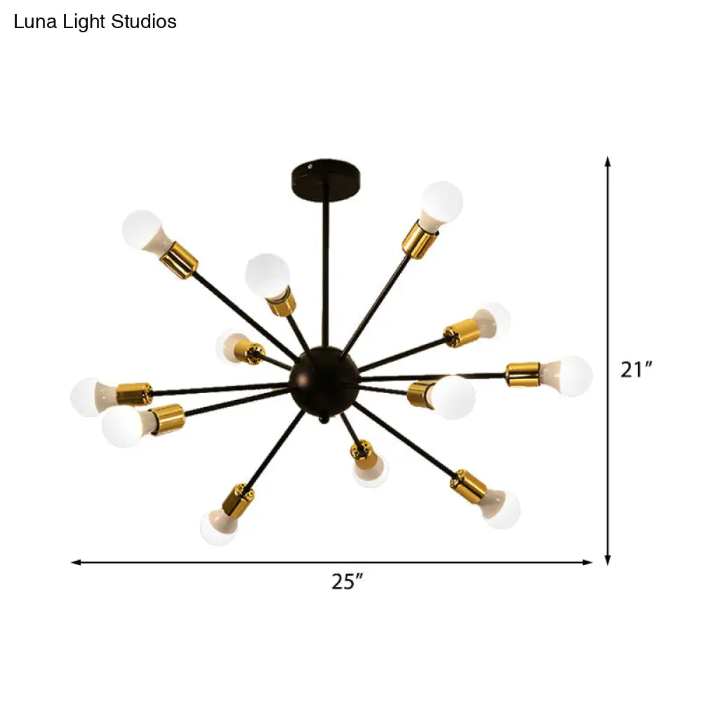 Industrial Style Sputnik Semi Flush Mount Ceiling Light Fixture - 12-Lights Black Finish