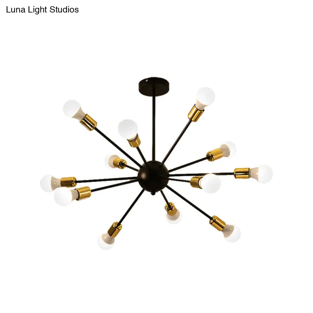Industrial Style Sputnik Semi Flush Mount Ceiling Light Fixture - 12-Lights Black Finish