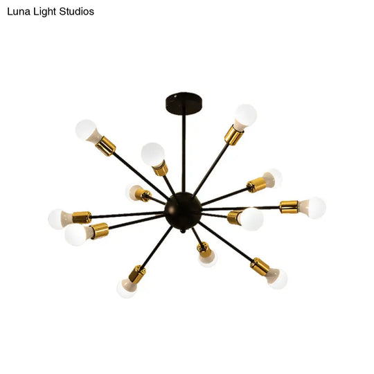 Industrial Style Sputnik Semi Flush Mount Ceiling Light Fixture - 12-Lights Black Finish