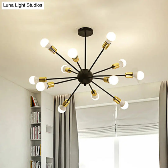 Industrial Style Sputnik Semi Flush Mount Ceiling Light Fixture - 12-Lights Black Finish