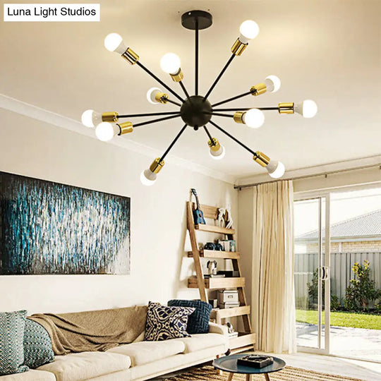 Industrial Style Sputnik Semi Flush Mount Ceiling Light Fixture - 12-Lights Black Finish