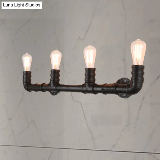 Industrial Style Wall Sconce With Pipe Design - 4 Bulb Linear Mount Black/Bronze Finish For Kitchen