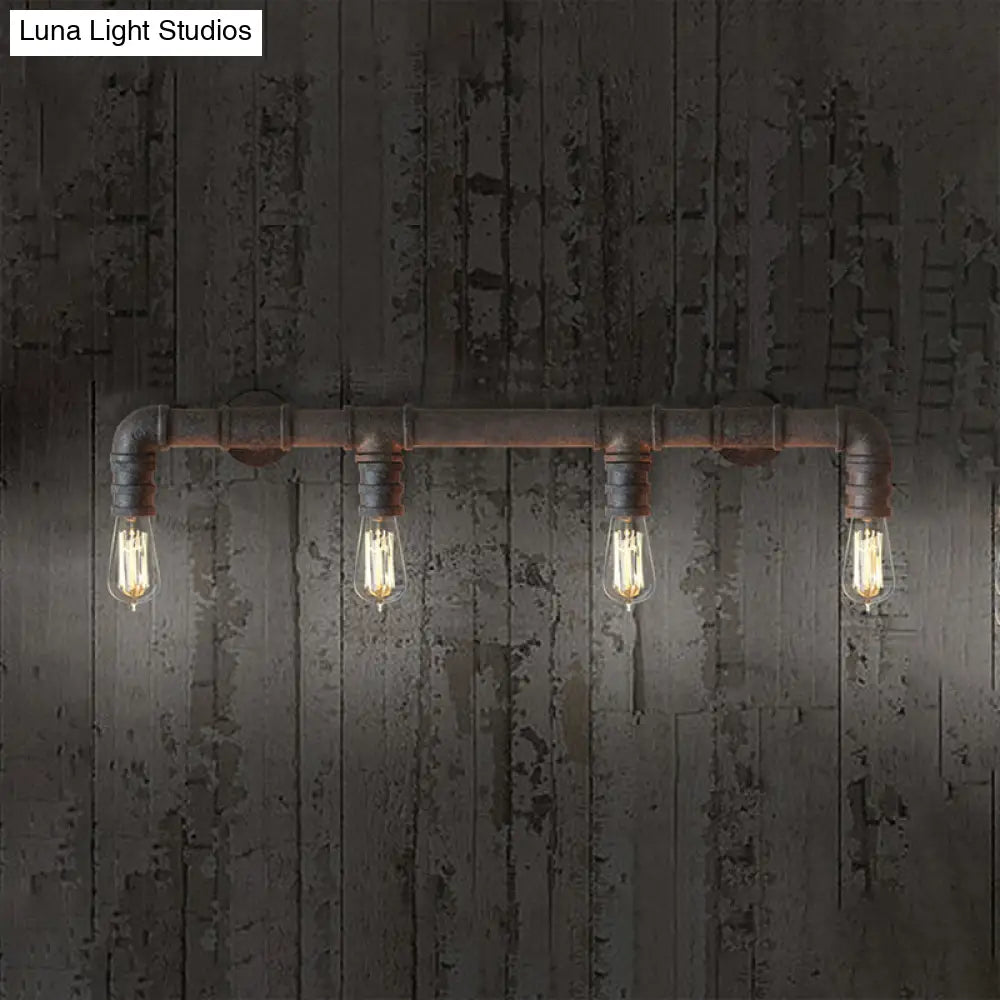 Industrial Style Wall Sconce With Pipe Design - 4 Bulb Linear Mount Black/Bronze Finish For Kitchen