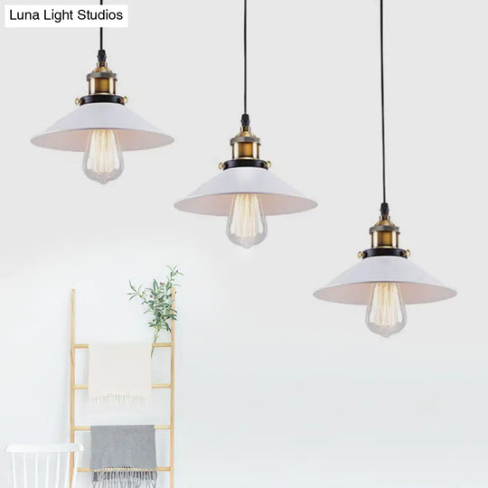 White Industrial Style Metal Pendant Light With 3 Conic Heads - Indoor Hanging Ceiling Fixture