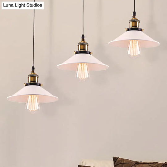 White Industrial Style Metal Pendant Light With 3 Conic Heads - Indoor Hanging Ceiling Fixture