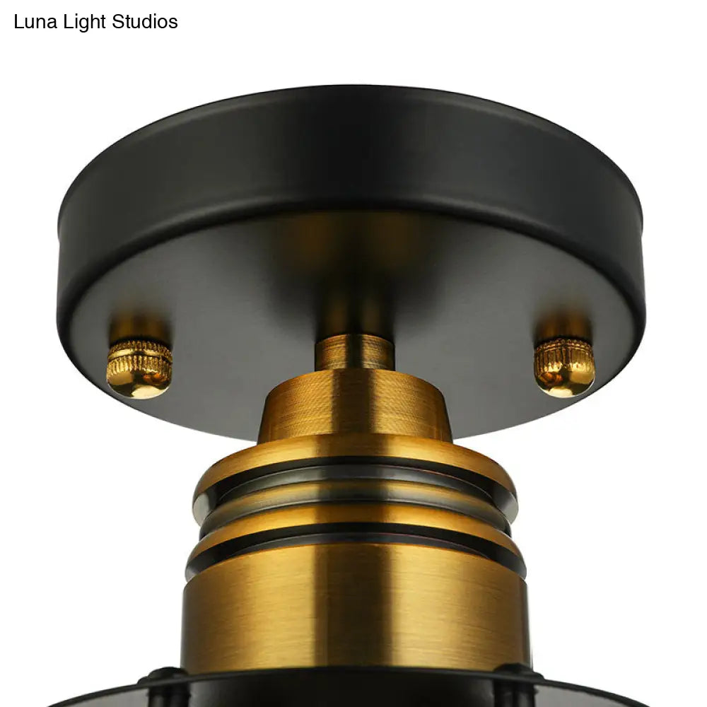 Industrial Style Wire Guard Ceiling Light - Metallic Semi Flush Brass/Antique Brass Hallway Lighting