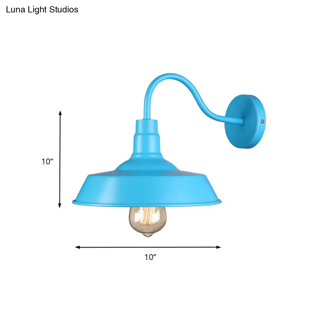 Industrial Stylish Barn Wall Sconce Lamp With Gooseneck Arm In Blue/Pink - 10/14 Wide