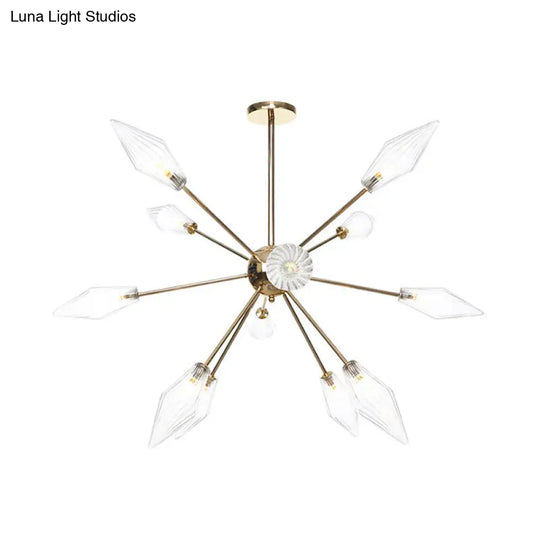Stylish 9/12/15-Head Diamond Shape Indoor Hanging Chandelier - Amber/Clear Glass Industrial Ceiling