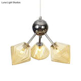 Industrial Stylish Glass Diamond Pendant Light Chandelier - 3/9/12 Bulbs Amber/Clear