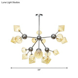Industrial Stylish Glass Diamond Pendant Light Chandelier - 3/9/12 Bulbs Amber/Clear