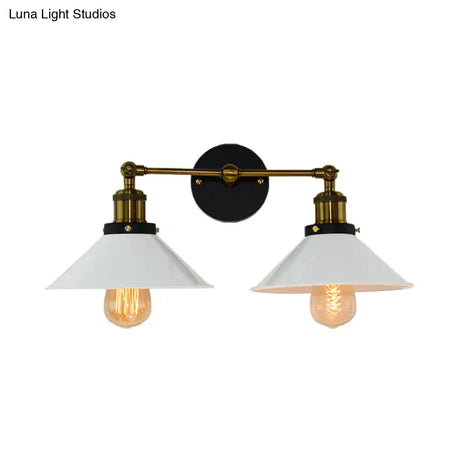 Industrial Stylish Metal Wall Sconce Lighting For Living Room - 2 Heads Light With Conical Shade In