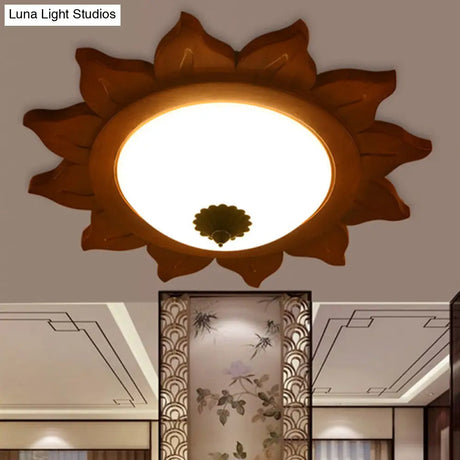 Industrial Sun Shade Opal Glass Led Flushmount Ceiling Light In Brown For Living Room