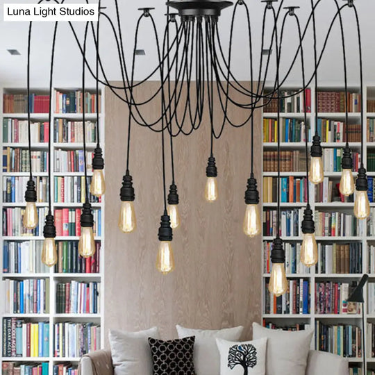 Swag Hanging Lamp - Industrial Style Pendant Light With Metal Bulb Holders In Black Finish