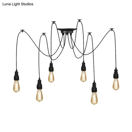 Industrial Swag Hanging Lamp With Exposed Bulb - Black Metal Pendant Light (2/3 Heads)