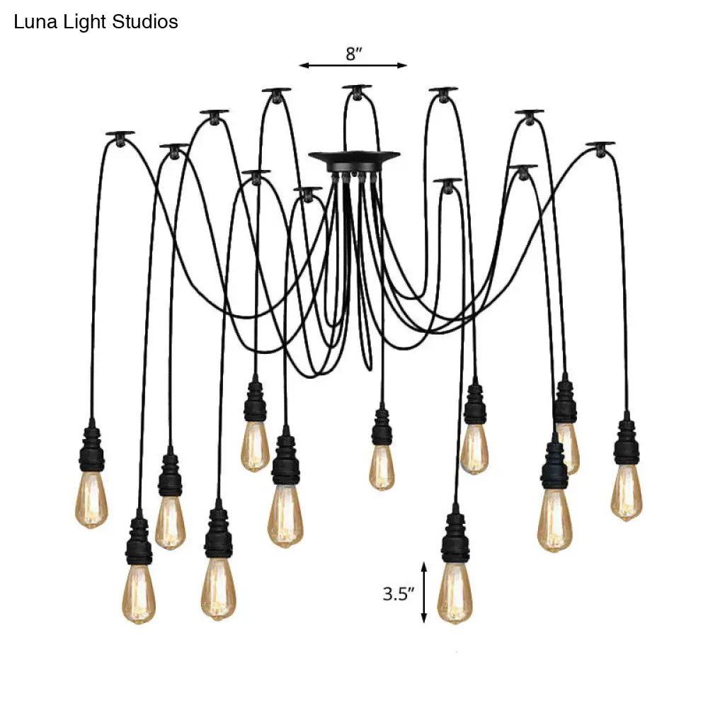Swag Hanging Lamp - Industrial Style Pendant Light With Metal Bulb Holders In Black Finish