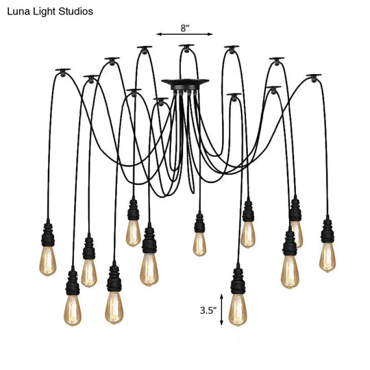 Swag Hanging Lamp - Industrial Style Pendant Light With Metal Bulb Holders In Black Finish
