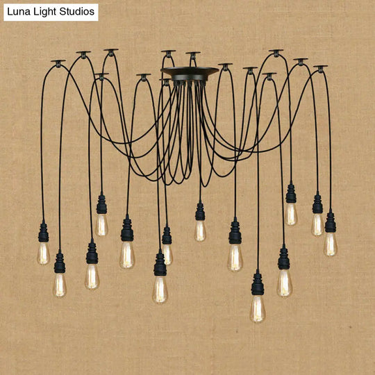Swag Hanging Lamp - Industrial Style Pendant Light With Metal Bulb Holders In Black Finish