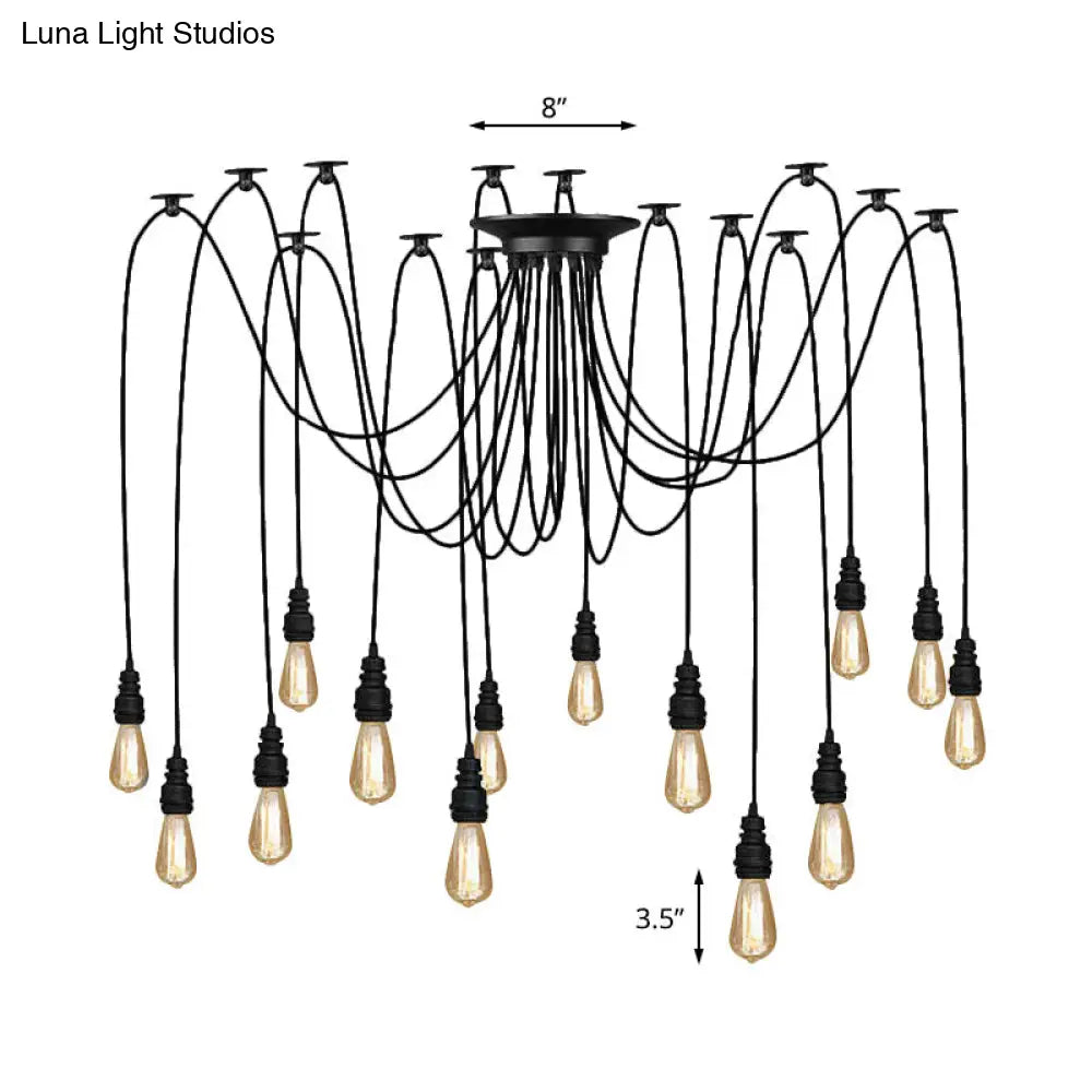 Industrial Swag Hanging Lamp With Exposed Bulb - Black Metal Pendant Light (2/3 Heads)