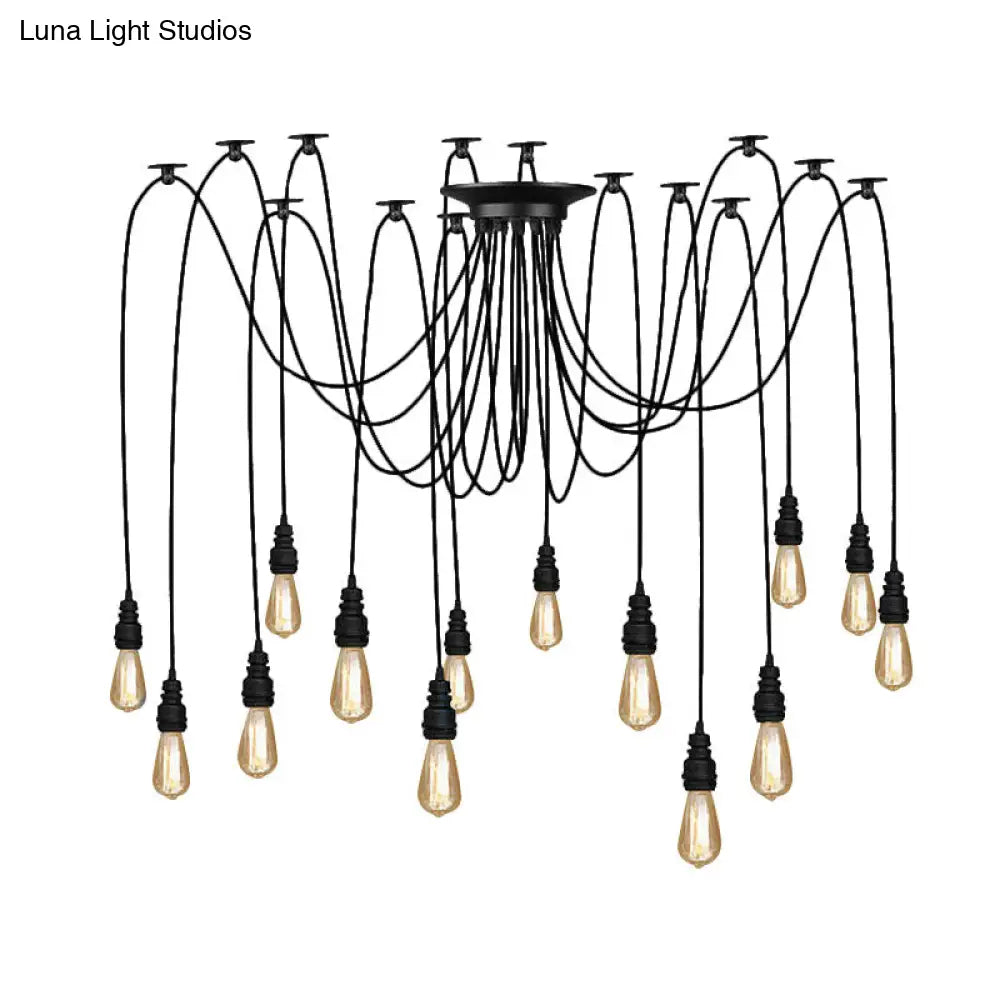 Industrial Swag Hanging Lamp With Exposed Bulb - Black Metal Pendant Light (2/3 Heads)