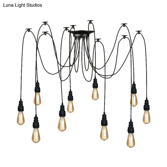 Industrial Swag Hanging Lamp With Exposed Bulb - Black Metal Pendant Light (2/3 Heads)