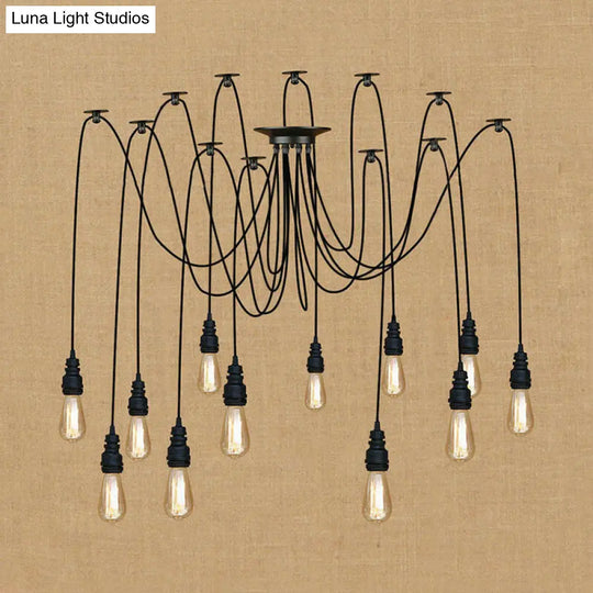 Swag Hanging Lamp - Industrial Style Pendant Light With Metal Bulb Holders In Black Finish