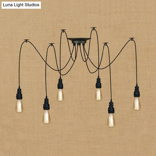 Industrial Swag Hanging Lamp With Exposed Bulb - Black Metal Pendant Light (2/3 Heads)