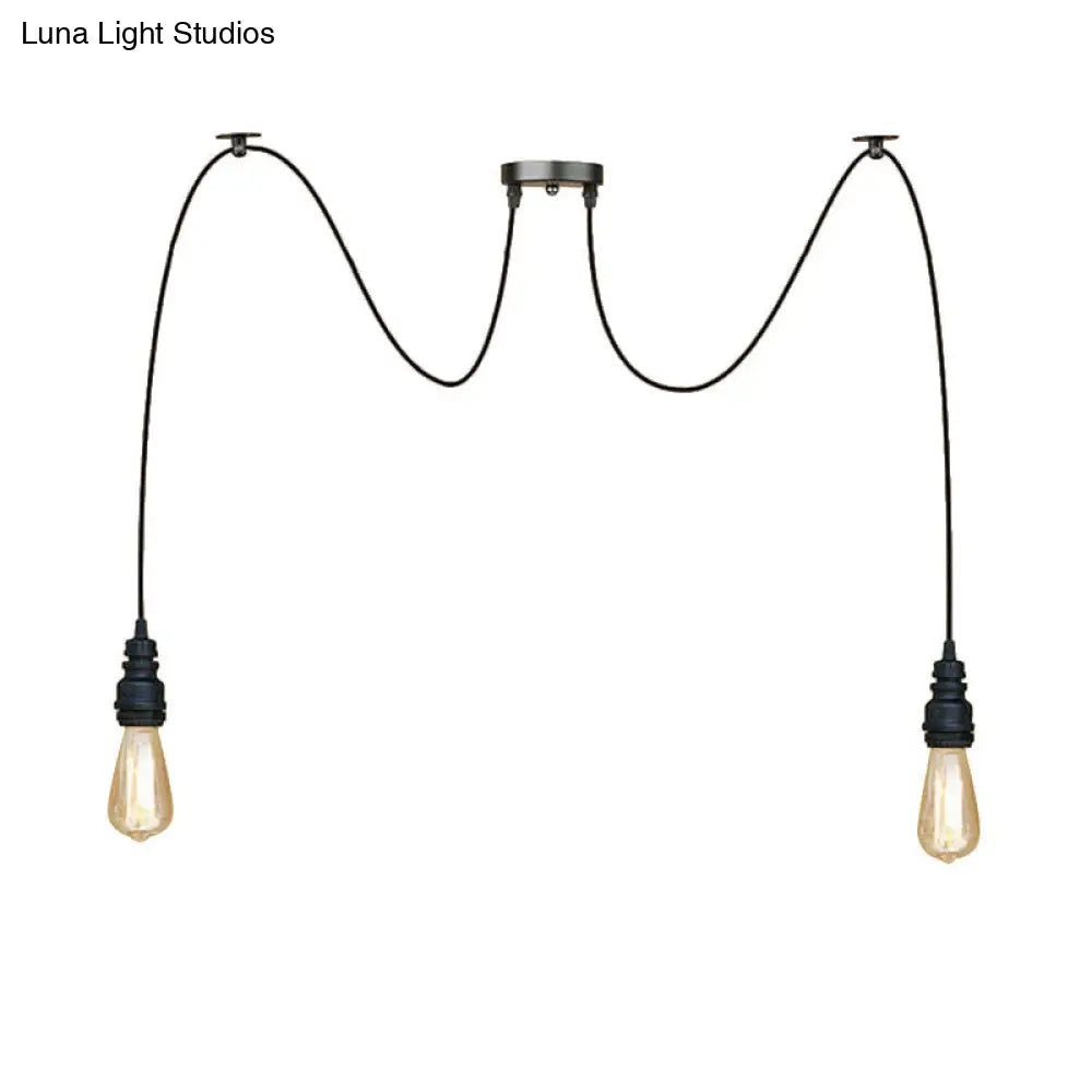 Swag Hanging Lamp - Industrial Style Pendant Light With Metal Bulb Holders In Black Finish