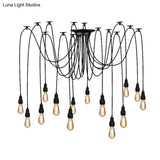 Industrial Swag Hanging Lamp With Exposed Bulb - Black Metal Pendant Light (2/3 Heads)