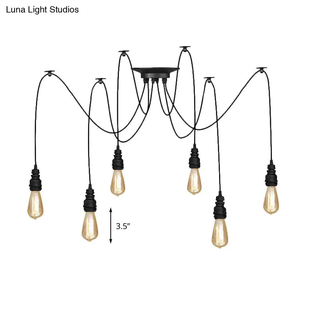 Swag Hanging Lamp - Industrial Style Pendant Light With Metal Bulb Holders In Black Finish