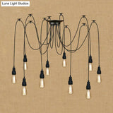 Industrial Swag Hanging Lamp With Exposed Bulb - Black Metal Pendant Light (2/3 Heads)