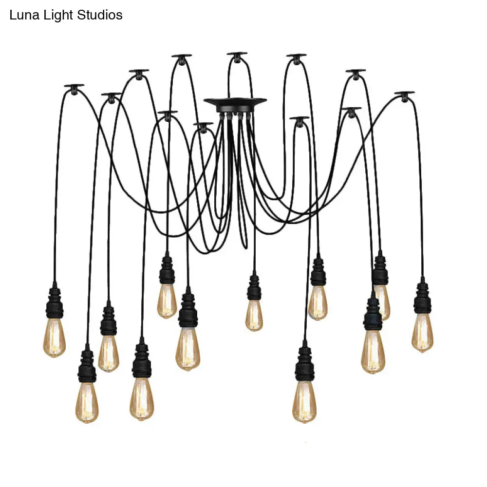Industrial Swag Hanging Lamp With Exposed Bulb - Black Metal Pendant Light (2/3 Heads)