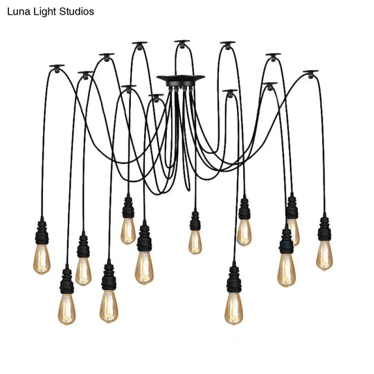 Industrial Swag Hanging Lamp With Exposed Bulb - Black Metal Pendant Light (2/3 Heads)