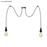 Industrial Swag Hanging Lamp With Exposed Bulb - Black Metal Pendant Light (2/3 Heads)
