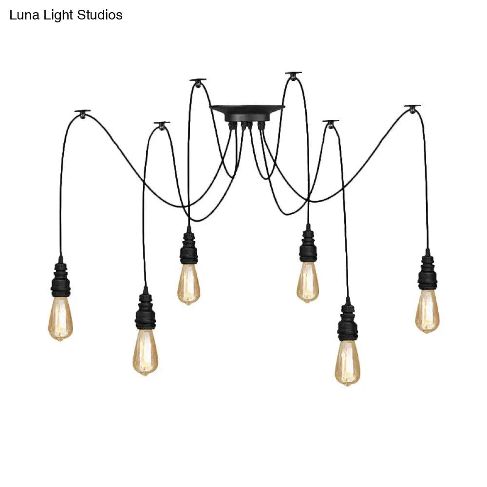 Industrial Swag Hanging Lamp With Exposed Lights - Black Metal Pendant Light For Kitchen (2/3/6