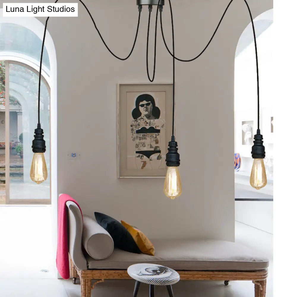 Industrial Style Black Metal Pendant Light - Swag Design 2/3/6 Lights Exposed Hanging Lamp For
