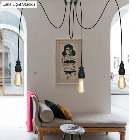 Industrial Style Black Metal Pendant Light - Swag Design 2/3/6 Lights Exposed Hanging Lamp For