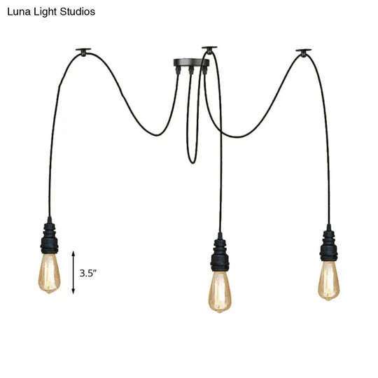 Industrial Swag Hanging Lamp With Exposed Lights - Black Metal Pendant Light For Kitchen (2/3/6