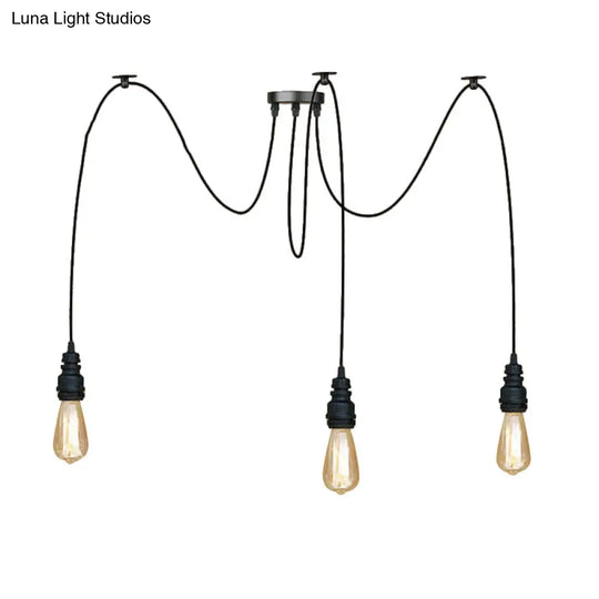 Industrial Style Black Metal Pendant Light - Swag Design 2/3/6 Lights Exposed Hanging Lamp For