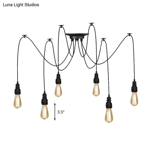 Industrial Style Black Metal Pendant Light - Swag Design 2/3/6 Lights Exposed Hanging Lamp For