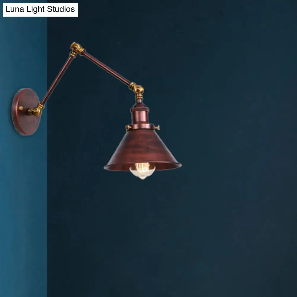 Industrial Swing Arm Wall Sconce - Conic Study Room Lamp (1 Bulb) Black/Brass Metallic Finish Brass