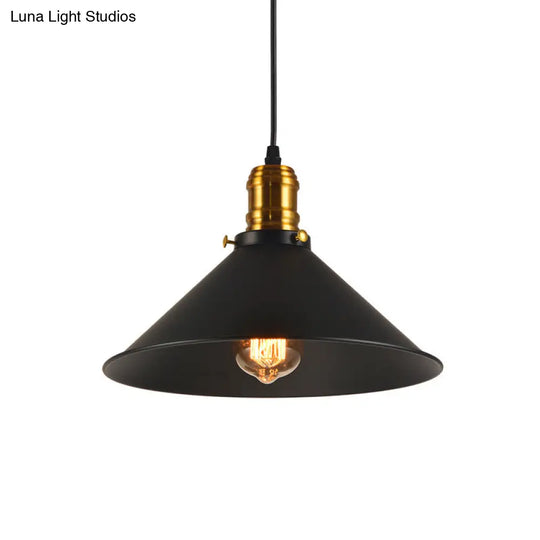 Industrial Tapered Pendant Light - 8.5/10/12 Wide 1-Light Metal Hanging Lamp In Black For