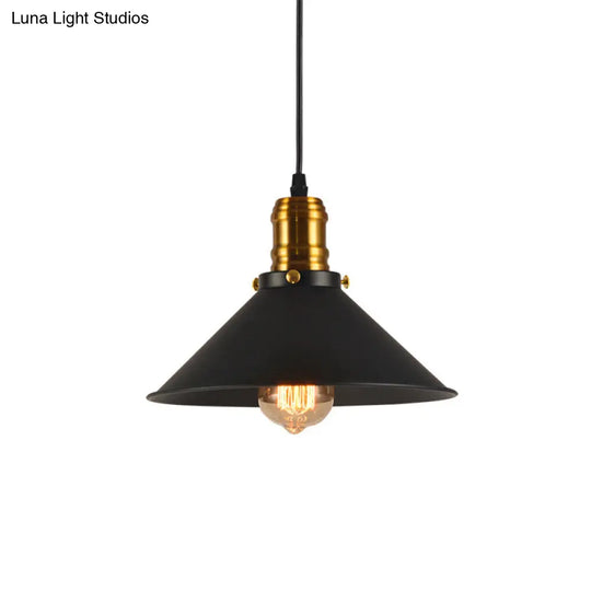 Industrial Tapered Pendant Light - 8.5/10/12 Wide 1-Light Metal Hanging Lamp In Black For