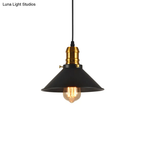 Industrial Tapered Pendant Light - 8.5’/10’/12’ Wide 1-Light Metal Hanging Lamp In Black For
