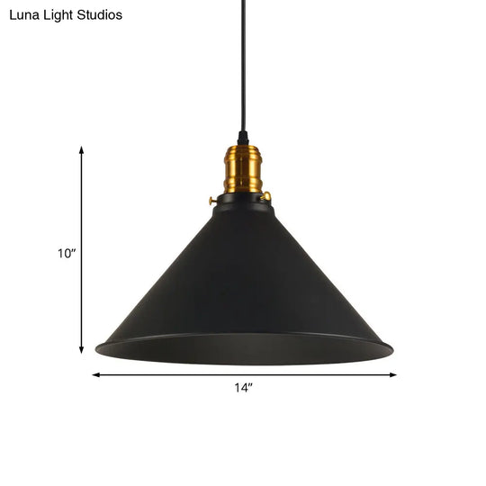 Industrial Tapered Pendant Light - 8.5/10/12 Wide 1-Light Metal Hanging Lamp In Black For