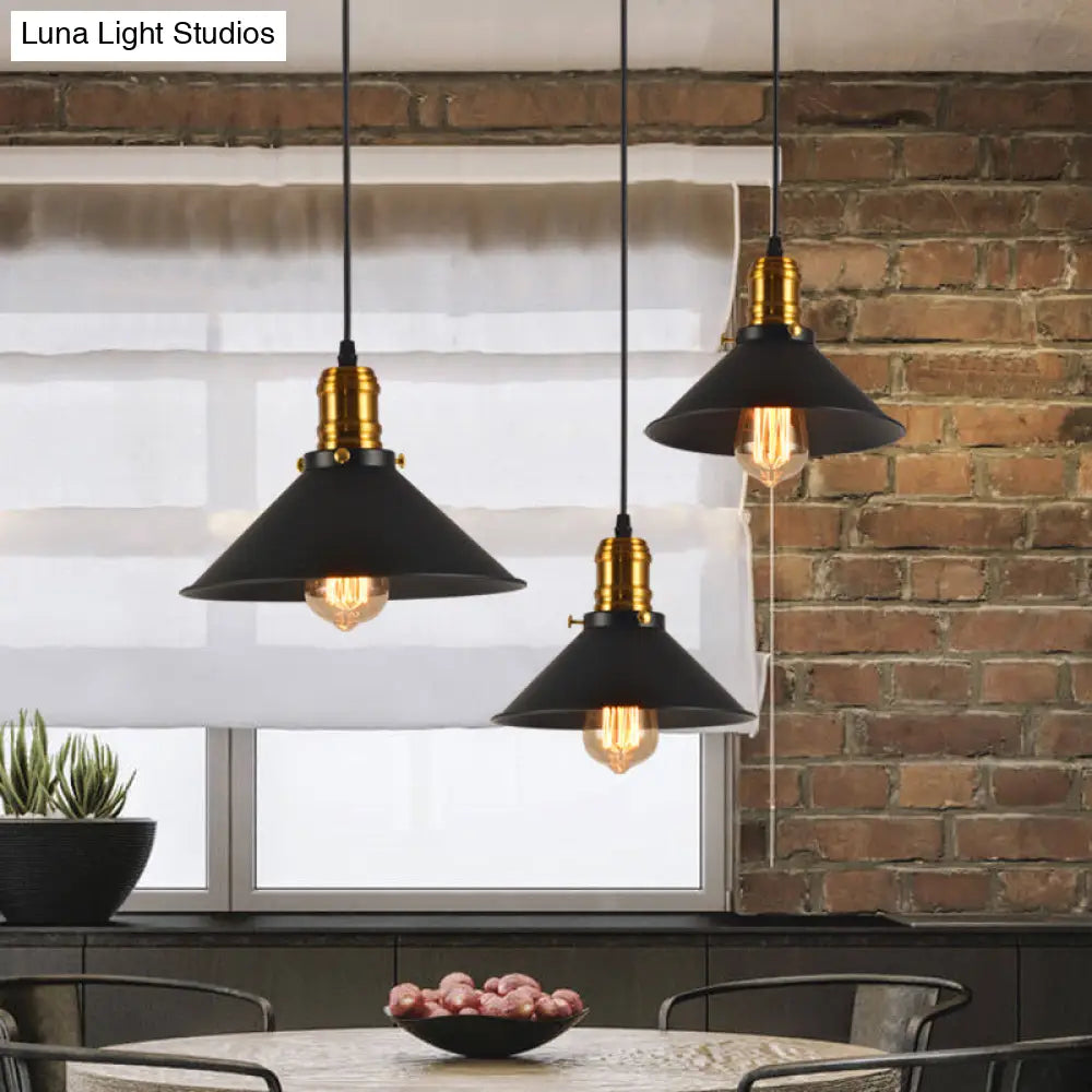 Industrial Tapered Pendant Light - 8.5’/10’/12’ Wide 1-Light Metal Hanging Lamp In Black For