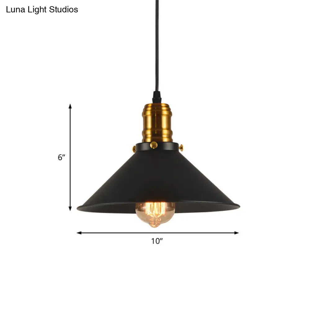 Industrial Tapered Pendant Light - 8.5/10/12 Wide 1-Light Metal Hanging Lamp In Black For