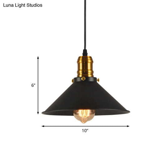 Industrial Tapered Pendant Light - 8.5/10/12 Wide 1-Light Metal Hanging Lamp In Black For