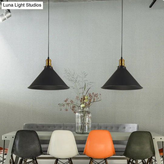 Industrial Tapered Pendant Light - 8.5/10/12 Wide 1-Light Metal Hanging Lamp In Black For