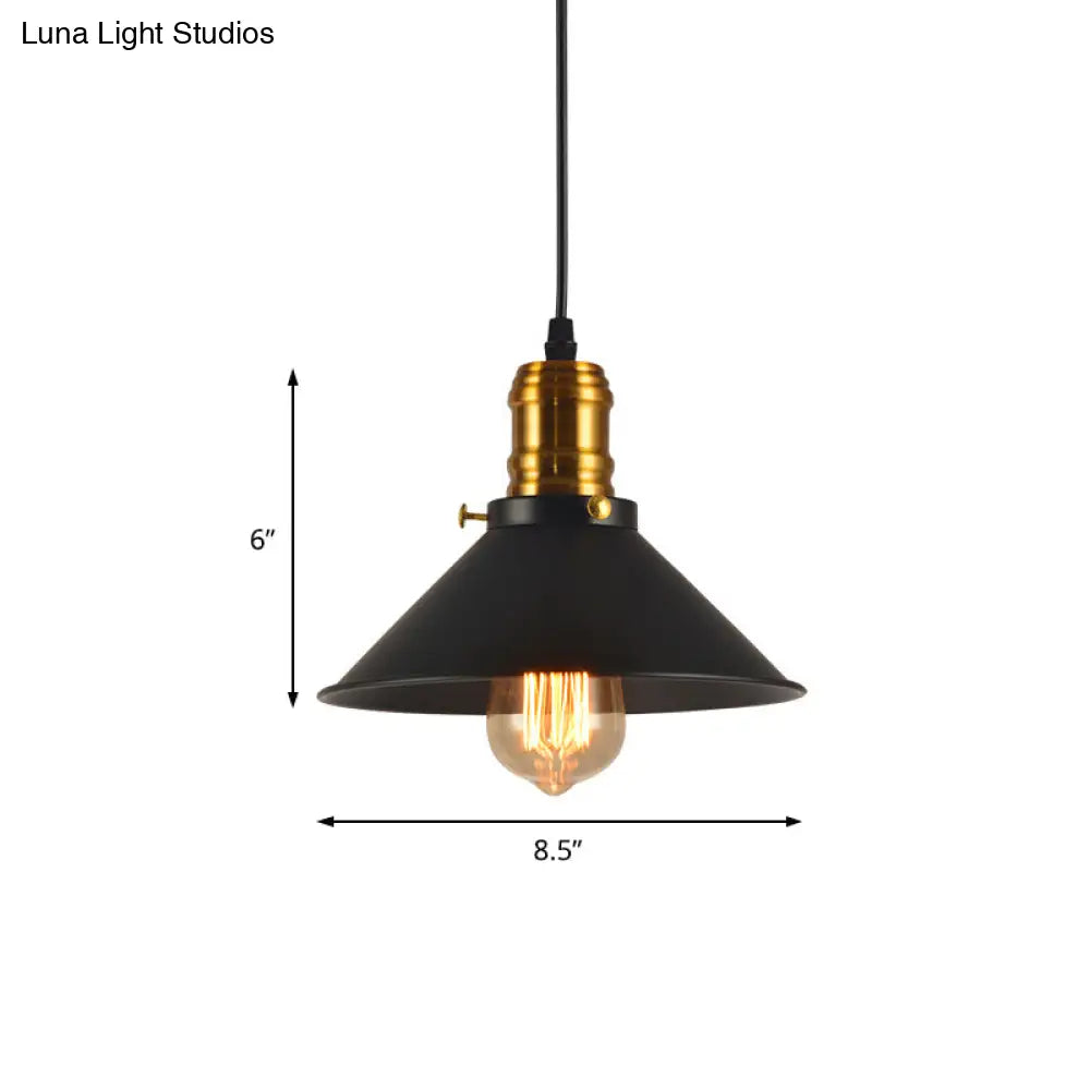 Industrial Tapered Pendant Light - 8.5’/10’/12’ Wide 1-Light Metal Hanging Lamp In Black For